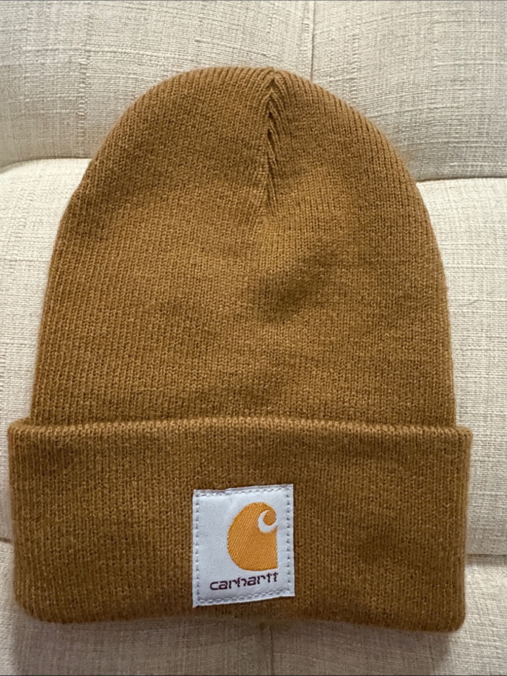 Carhartt Tan Knit Cuffed Beanie with Logo Patch
